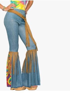 🌸 Hippie Boho Floral Bell Bottom Pants & Vest Set – Halloween & Theme Party